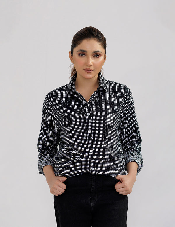 Black Polka Dot Cotton Women Shirt