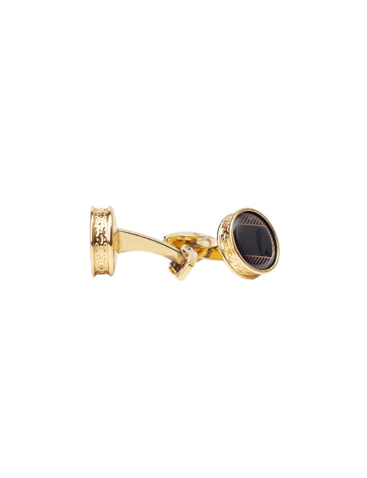 Luxurious Gold Cufflinks with Black Enamel and Diagonal Stripes