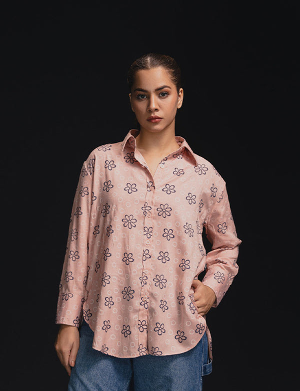 Pastel Pink Floral Casual Shirt