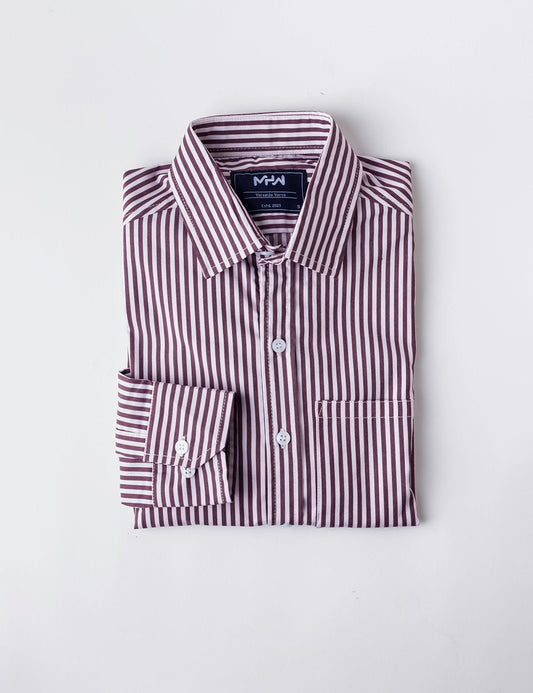 Wine Red & White Pencil Striped Shirt