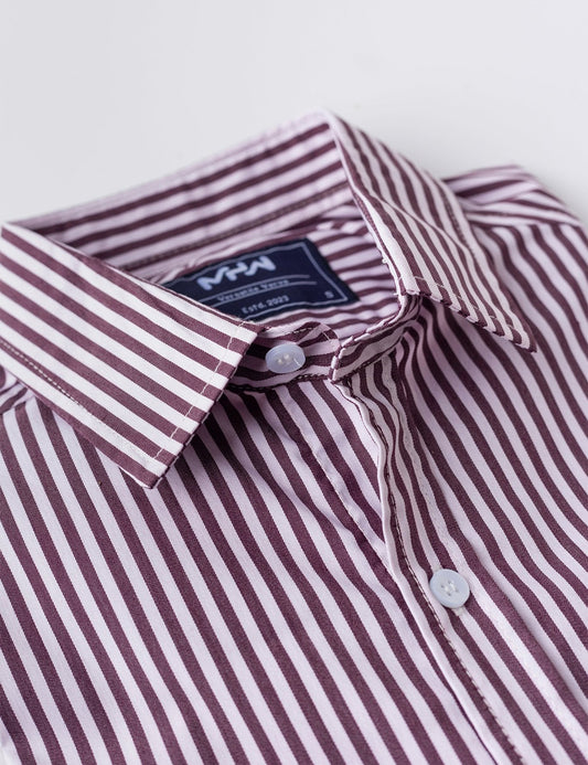 Wine Red & White Pencil Striped Shirt