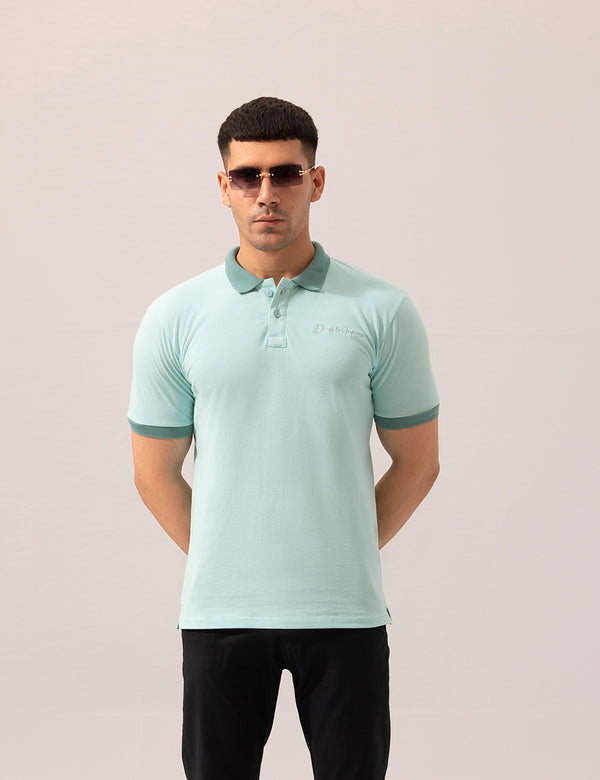 AQUA CONTRAST COLLAR POLO SHIRT