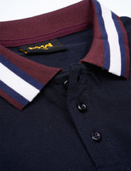 Navy Blue Contrast Striped Collar Polo Women Shirt