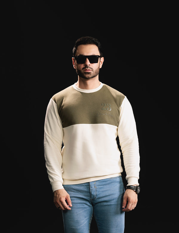 Color-Blocked White and Olive Sweatshirt DTI