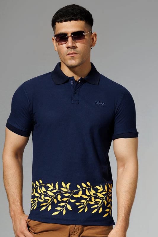Navy Blue Printed Polo Shirt
