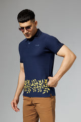 Navy Blue Printed Polo Shirt