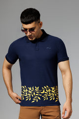 Navy Blue Printed Polo Shirt