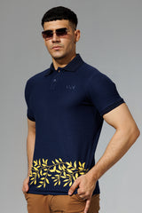 Navy Blue Printed Polo Shirt