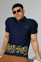 Navy Blue Printed Polo Shirt