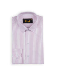 White & Pink Striped Dress Shirts with Self-Design