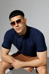 Navy Blue Printed Polo Shirt