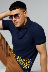 Navy Blue Printed Polo Shirt