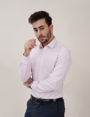 White & Pink Striped Dress Shirts with Self-Design