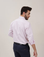 White & Pink Striped Dress Shirts with Self-Design