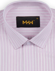 White & Pink Striped Dress Shirts with Self-Design