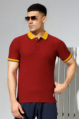 Rust Polo Shirt with Tipped Collar