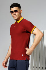 Rust Polo Shirt with Tipped Collar