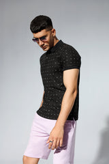 Black Polka Dot Printed Polo Shirt