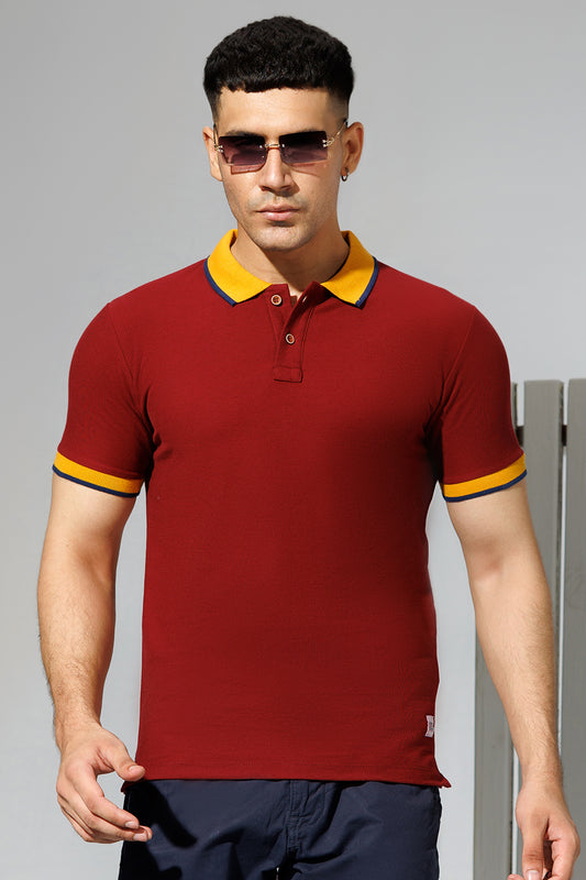 Rust Polo Shirt with Tipped Collar