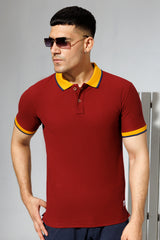 Rust Polo Shirt with Tipped Collar