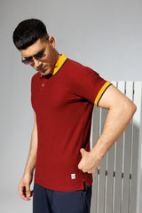 Rust Polo Shirt with Tipped Collar