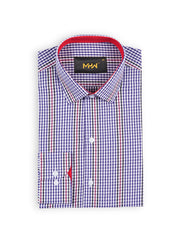 Blue & White Check Shirt with Red Stripes for Men