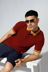 Rust Polo Shirt with Tipped Collar