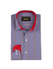 Blue & White Check Shirt with Red Stripes for Men