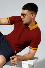 Rust Polo Shirt with Tipped Collar