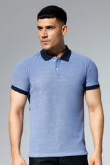 Plain Blue Polo Shirt with Navy Contrast Collar