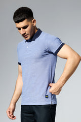 Plain Blue Polo Shirt with Navy Contrast Collar