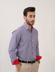 Blue & White Check Shirt with Red Stripes for Men