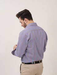 Blue & White Check Shirt with Red Stripes for Men