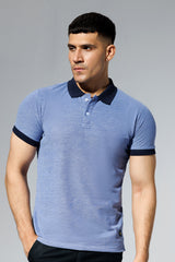 Plain Blue Polo Shirt with Navy Contrast Collar