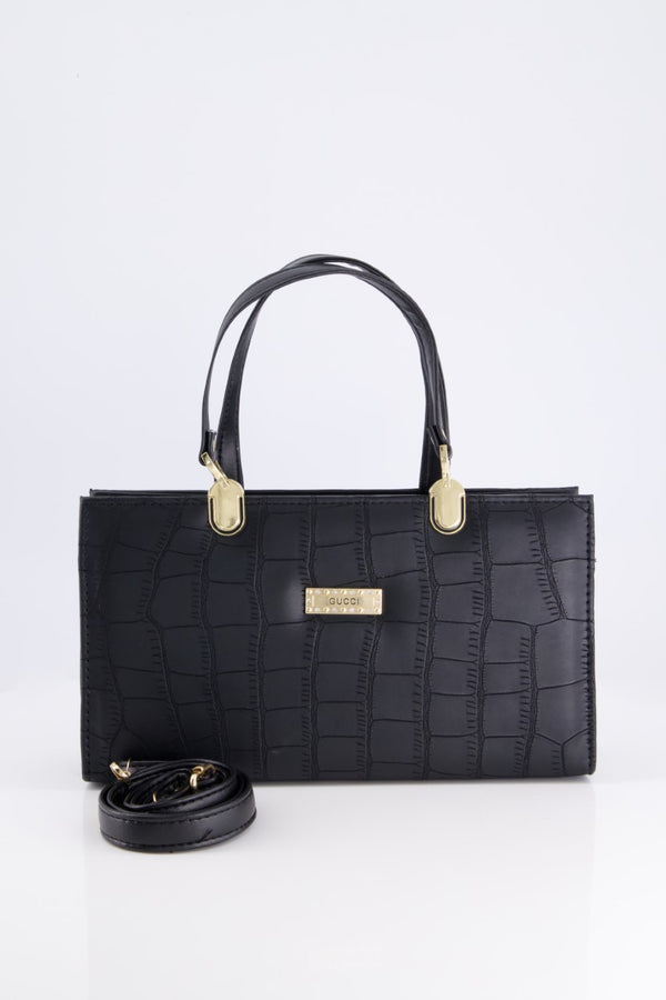 Black Croc-Textured Handbag