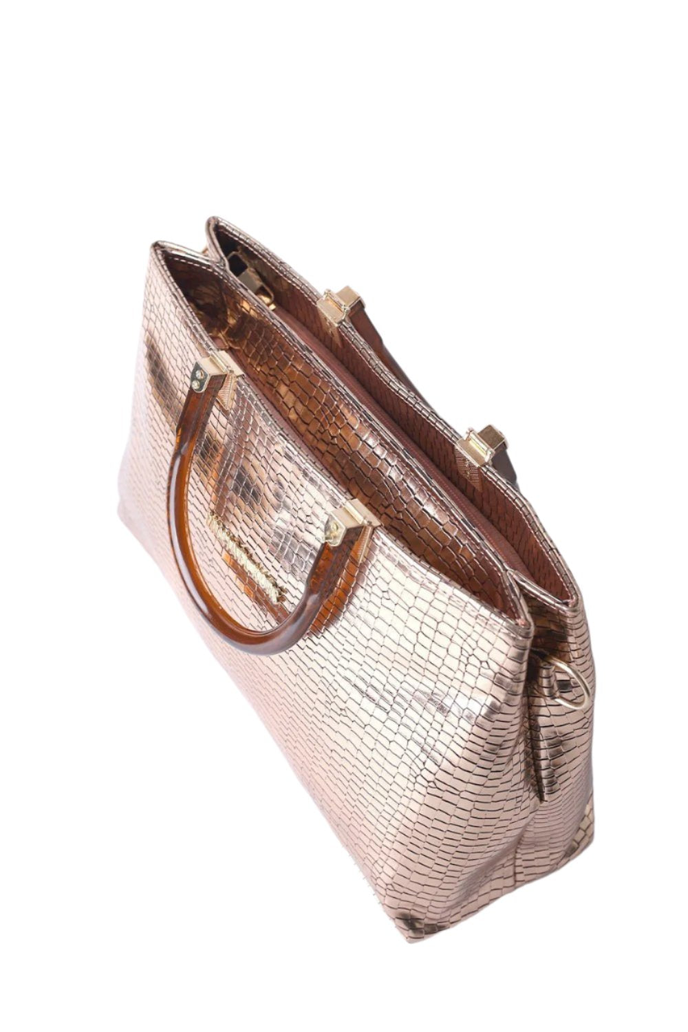 Metallic Bronze Croc Tote - MHW Clothing