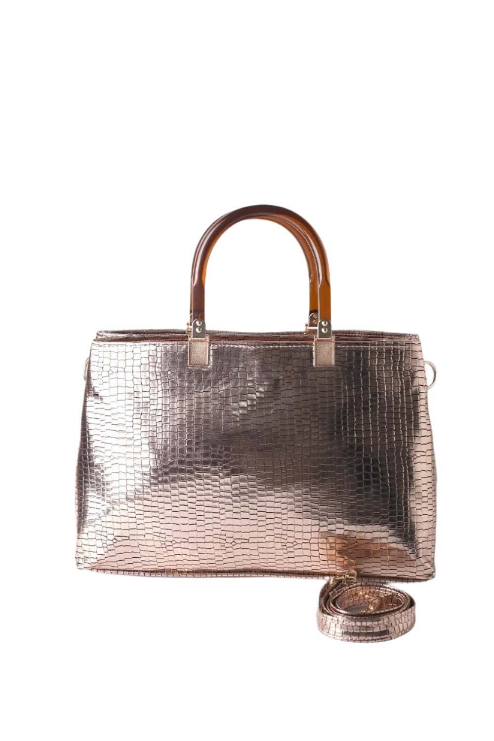 Metallic Bronze Croc Tote - MHW Clothing