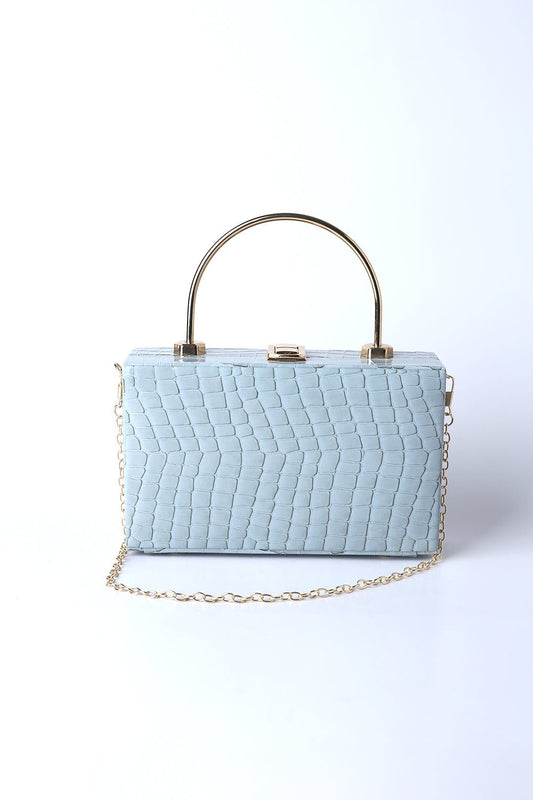 Sky Serenity Croc-Embossed Clutch - MHW Clothing