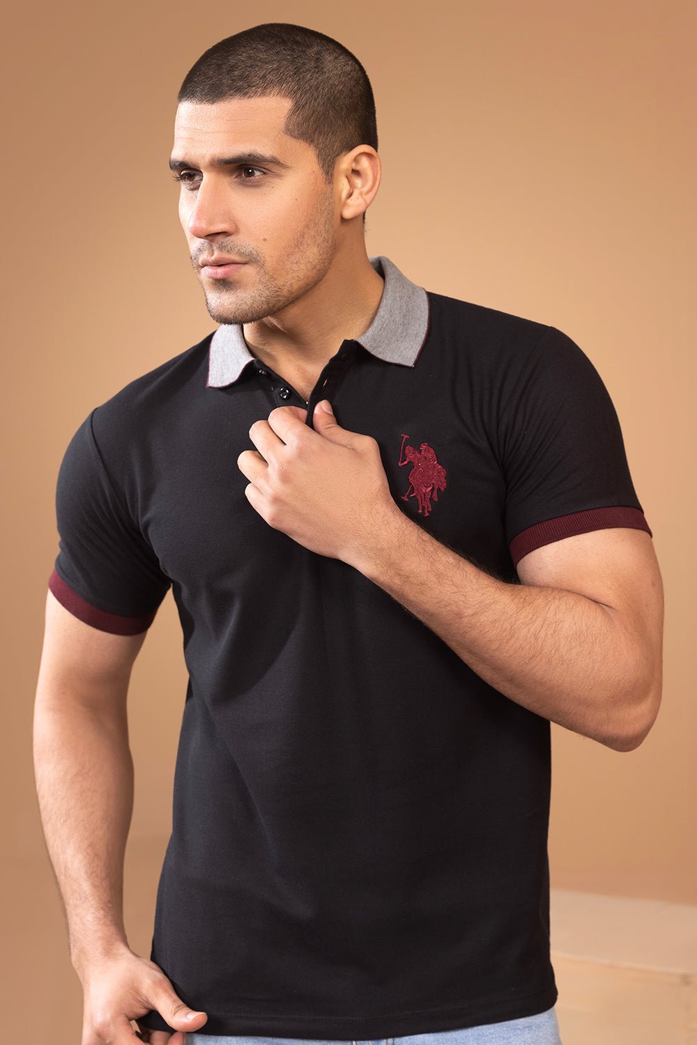 Black Contrast Collar Polo Shirt - MHW Clothing