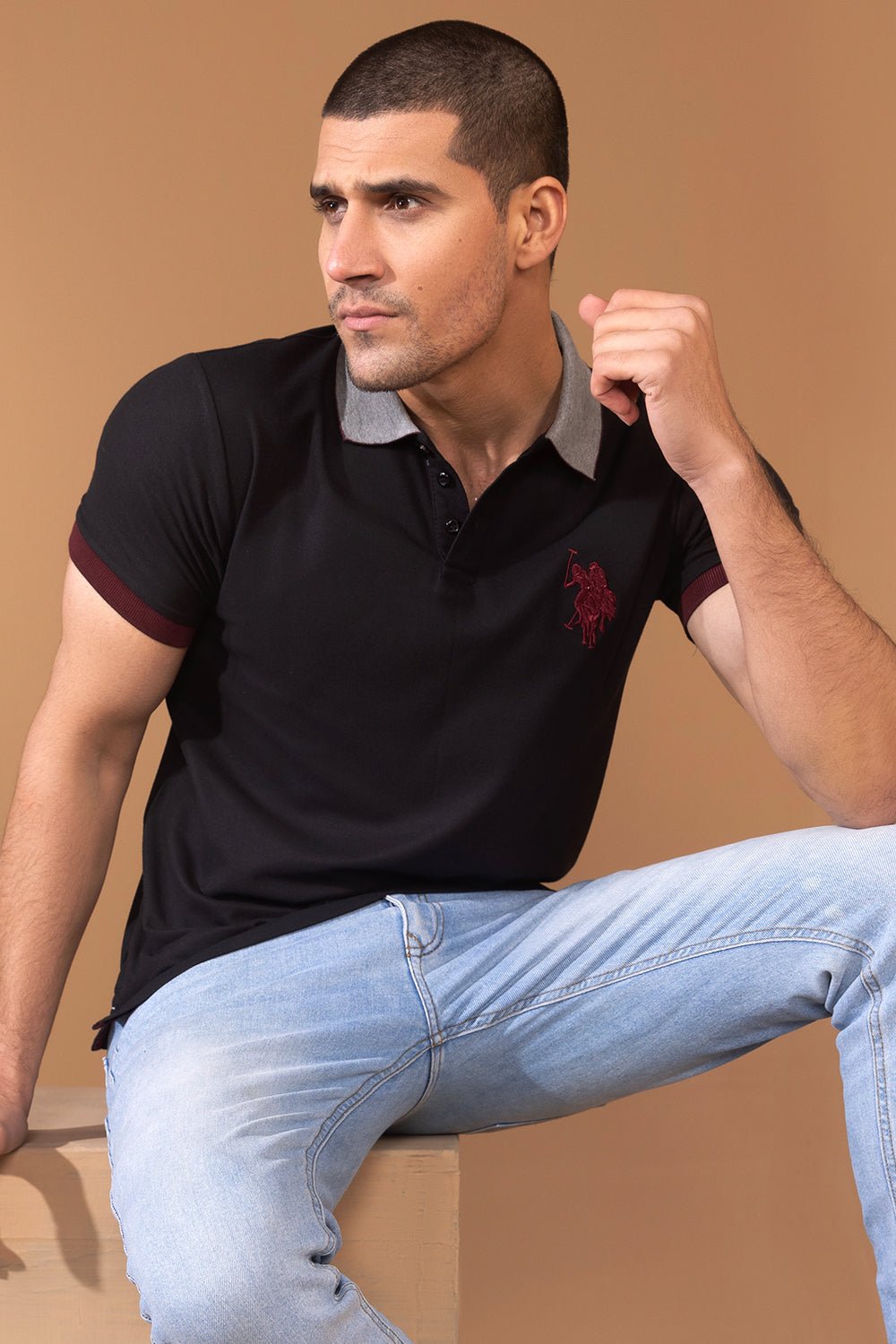 Black Contrast Collar Polo Shirt - MHW Clothing