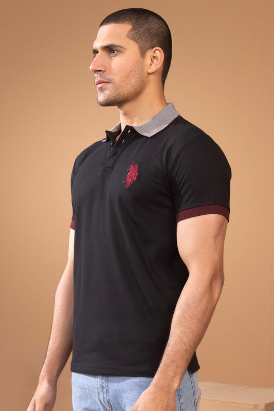 Black Contrast Collar Polo Shirt - MHW Clothing
