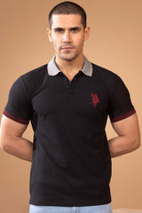 Black Contrast Collar Polo Shirt - MHW Clothing