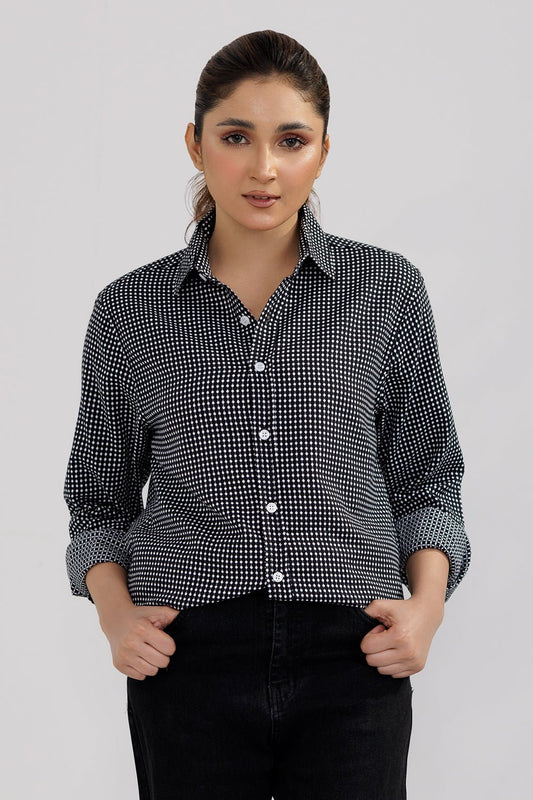 Black Polka Dot Cotton Women Shirt - MHW Clothing