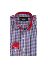 Blue & White Check Shirt with Red Stripes for Men - MHW Clothing