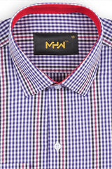 Blue & White Check Shirt with Red Stripes for Men - MHW Clothing