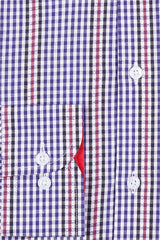 Blue & White Check Shirt with Red Stripes for Men - MHW Clothing