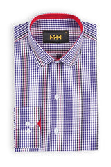 Blue & White Check Shirt with Red Stripes for Men - MHW Clothing