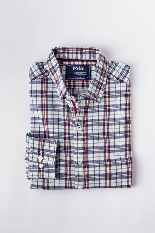 Brown & White Checkered Casual Shirt - MHW Clothing