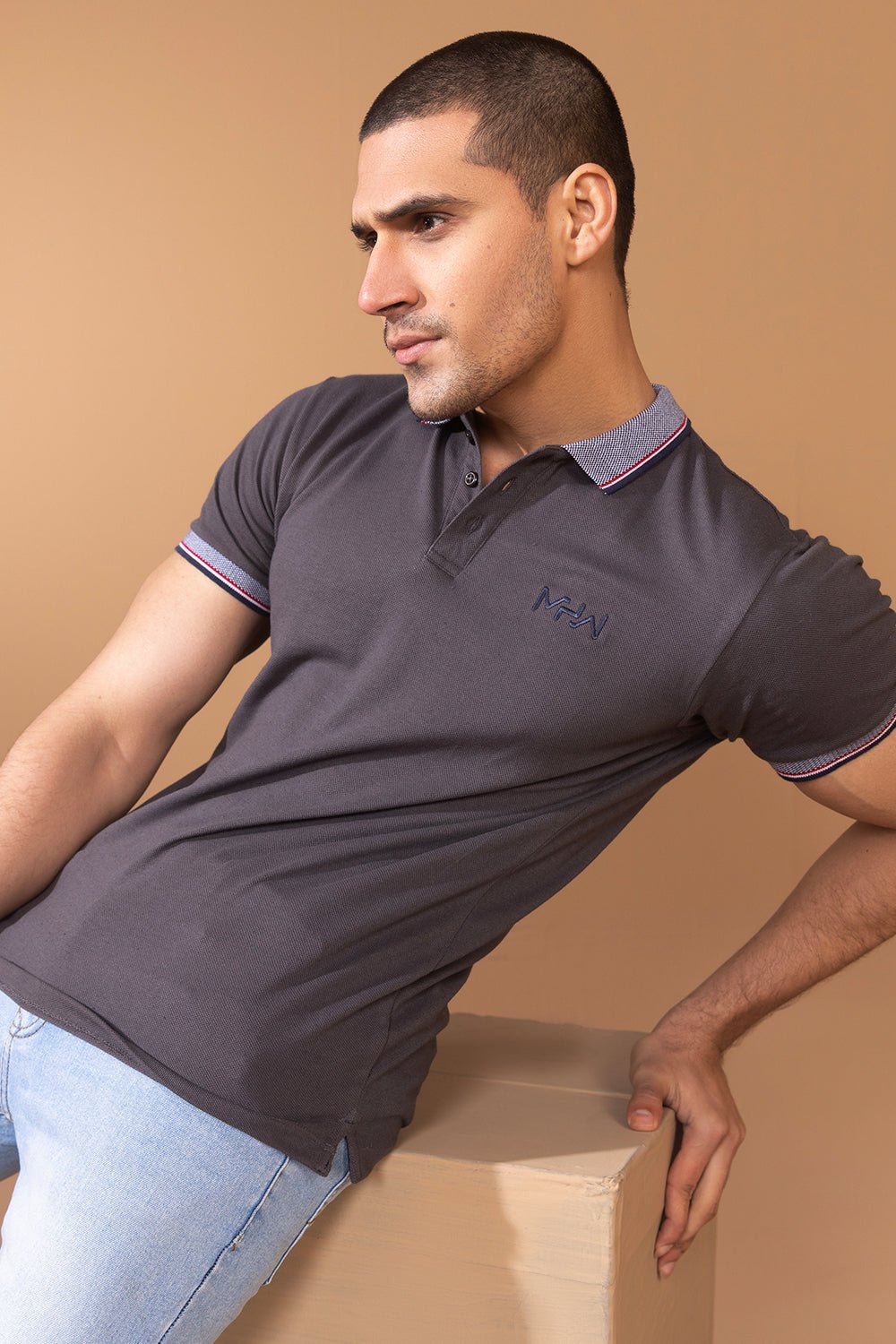 Charcoal Grey Contrast Tipping Collar Polo Shirt - MHW Clothing