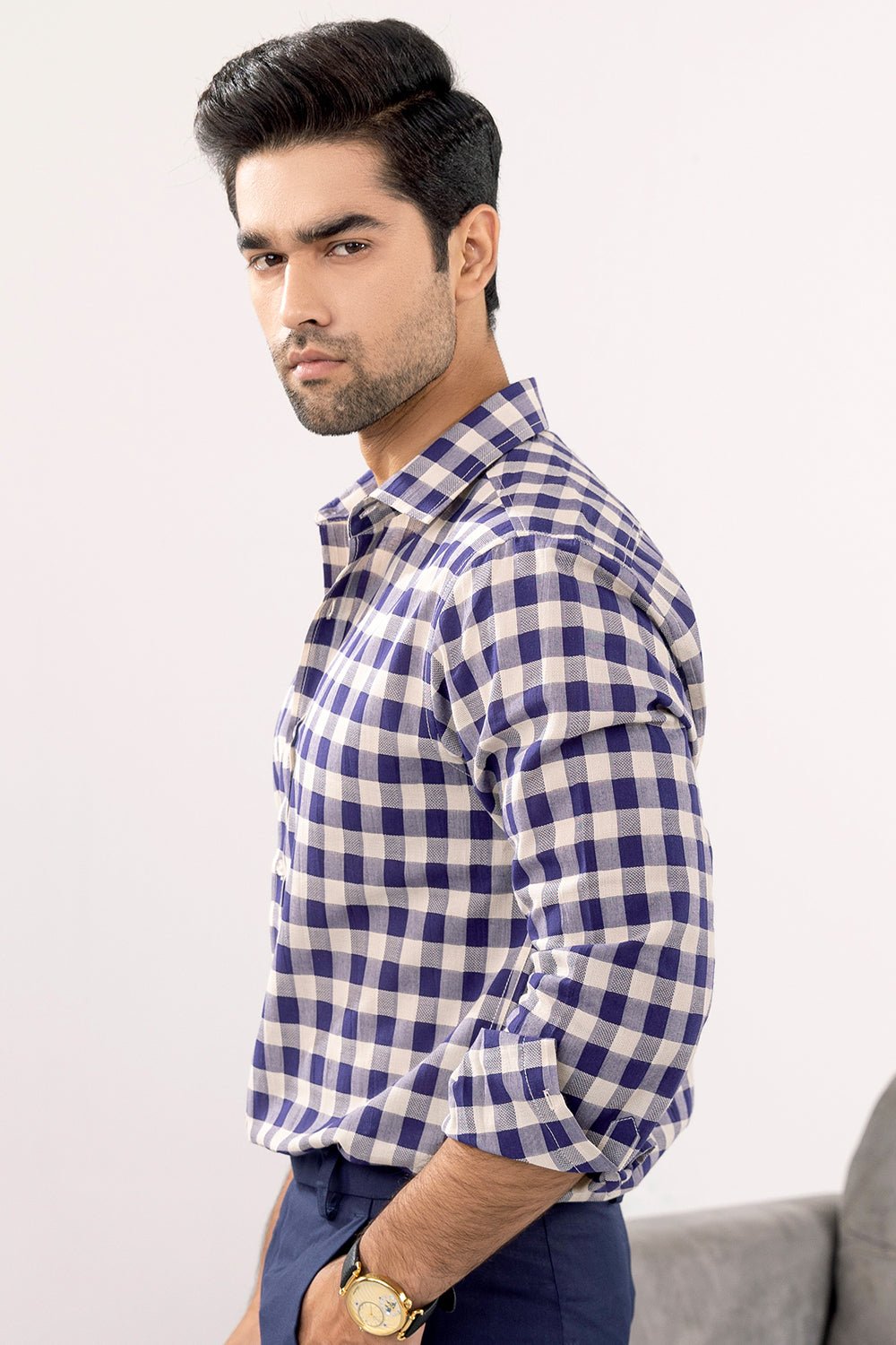 Classic Blue & White Checkered Shirt - MHW Clothing